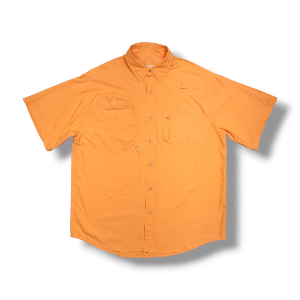 Reel Legends Saltwater II Short Sleeve Button Up Orange Fishing‎ Shirt Men's L